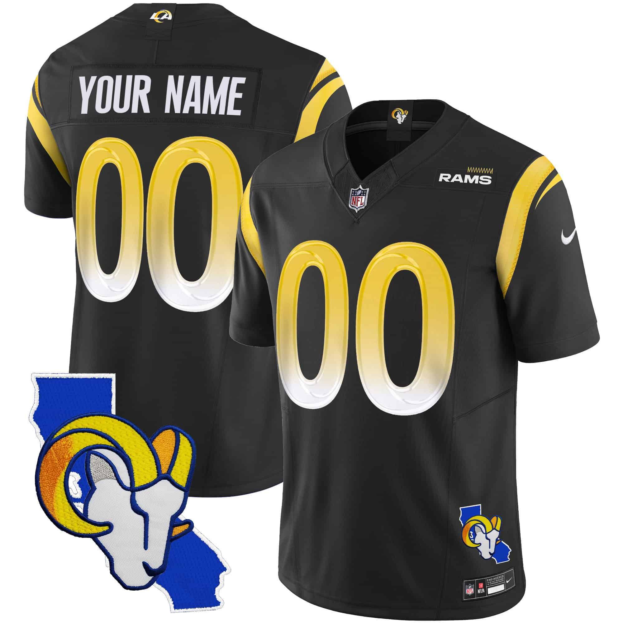 Men Los Angeles Rams Black 2024 Nike Patch Vapor Limited Custom NFL Jersey style 1